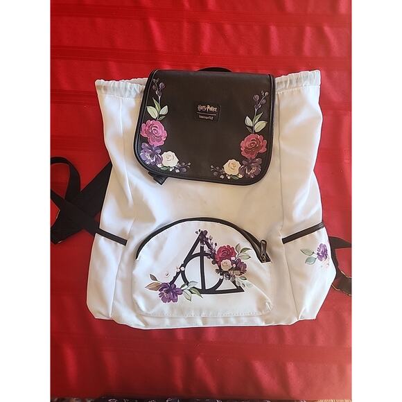 Harry Potter Loungefly Deathly Hallows Backpack Slouch Floral - Picture 1 of 12